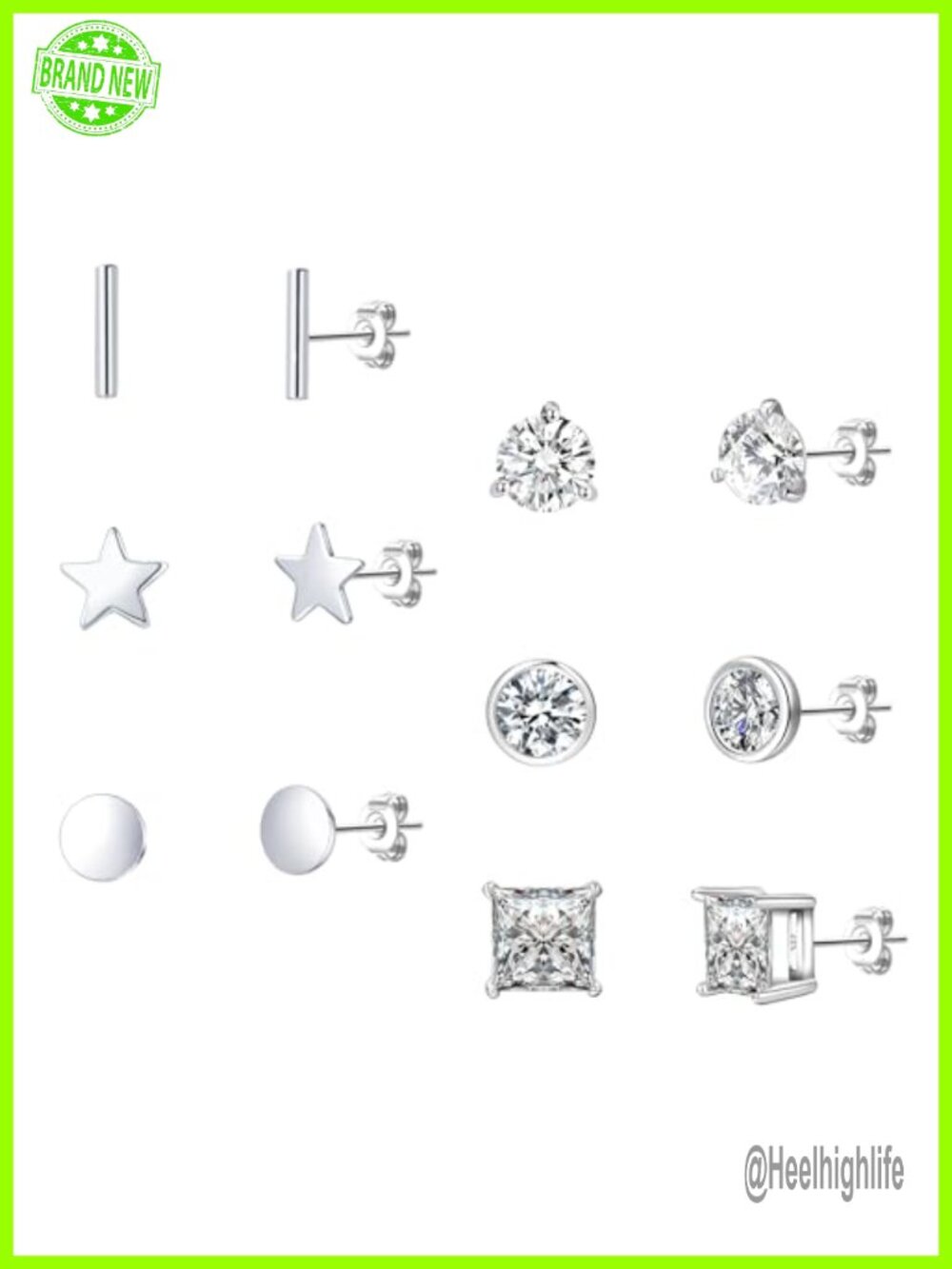 925 Sterling Silver Stud Earrings Set for Women Hypoallergenic 4-6 Pair